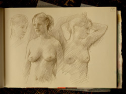 life drawing, sketchbook, mixed media