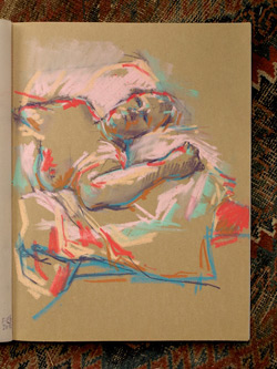 life drawing, sketchbook, pencil and pastel