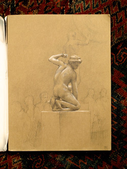 V & A drawing, sketchbook, pencil pastel