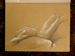 life drawing, sketchbook, pencil and pastel