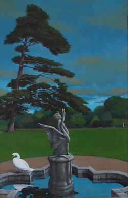 Three Swans at Shugborough, acrylic on board