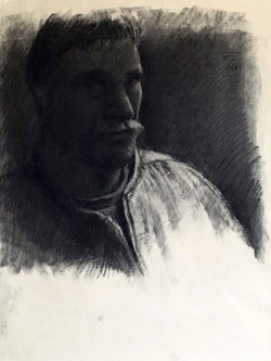 Self Portrait, detail, charcoal on paper
