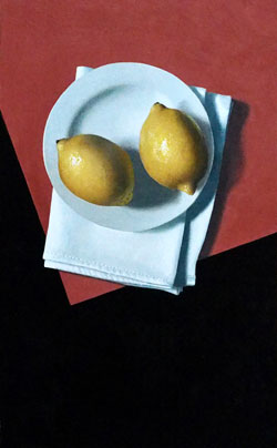 Two Lemons, acrylic on board