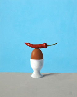 Chilli Egg, acrylic on board