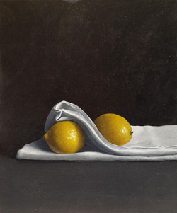 Two Lemons Two of Three, acrylic on board
